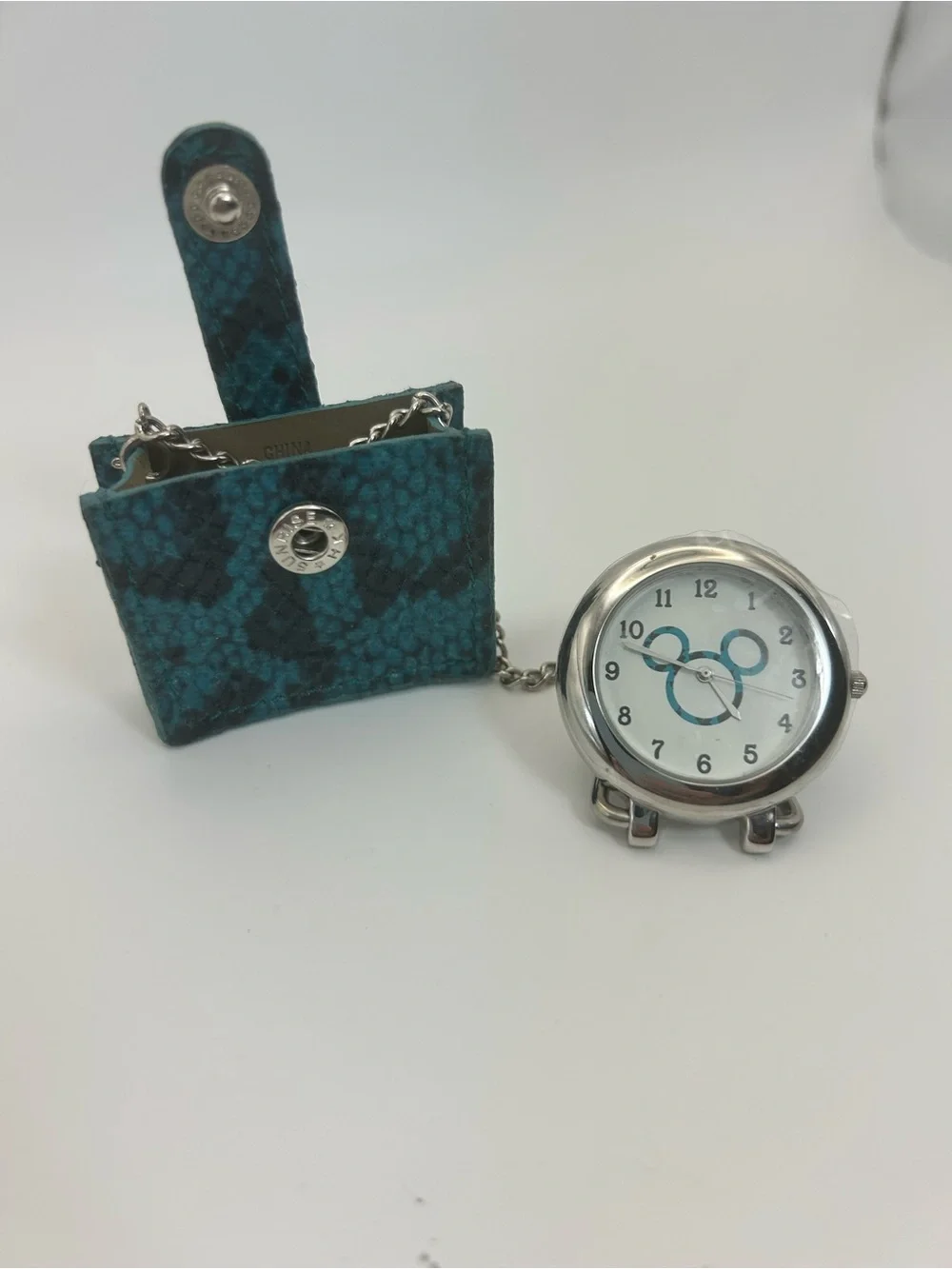 Disney Mickey Mouse Pocket Watch Teal Textured Pouch 1.5